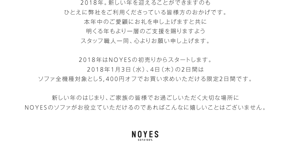 新しい年のはじまり、ご家族の皆様でおすごしいただく大切な場所にNOYESのソファがお役立ていただけるのであればこんなに嬉しいことはございません。