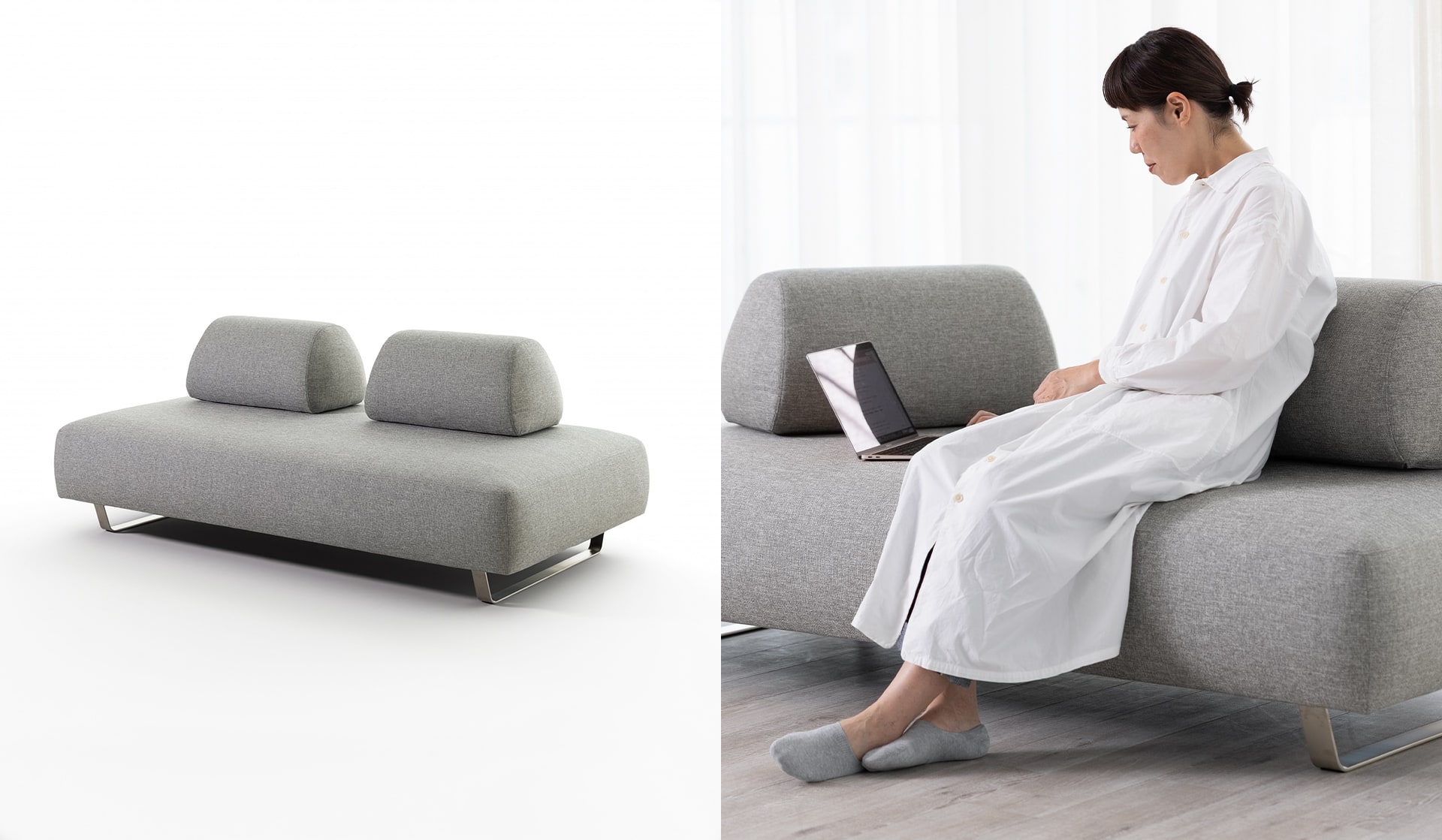 正面引き構図のReposとクッションがまばらに置かれた斜め寄り構図のRepos