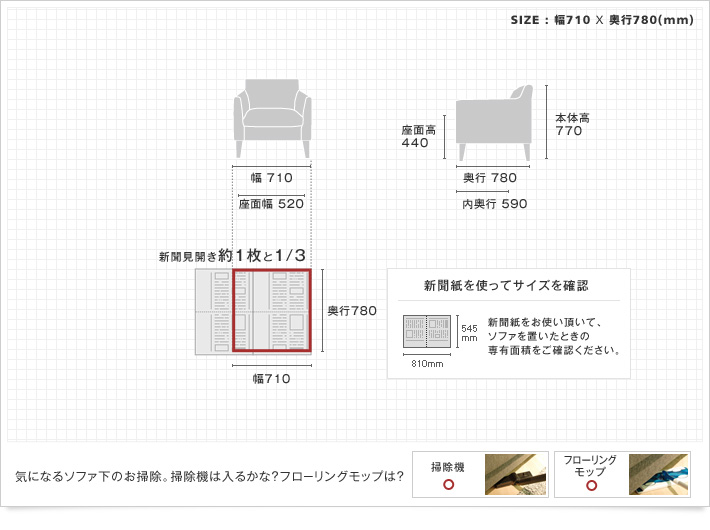 コンパクトな1人掛けソファ「New MK603 Sofa 1人掛けソファ」：サイズ 