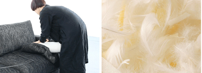NewSugar Maximum Comfort 専用ヘッドレストのクッション材には羽毛をたっぷりと使用しています。